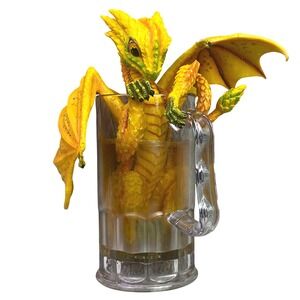 Pacific Giftware Yellow Dragon in Beer Mug Figurine 13120 Fantasy Collectible 7"